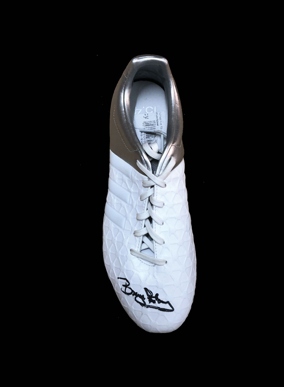 Bryan Robson signed Adidas football boot - Unframed + PS0.00