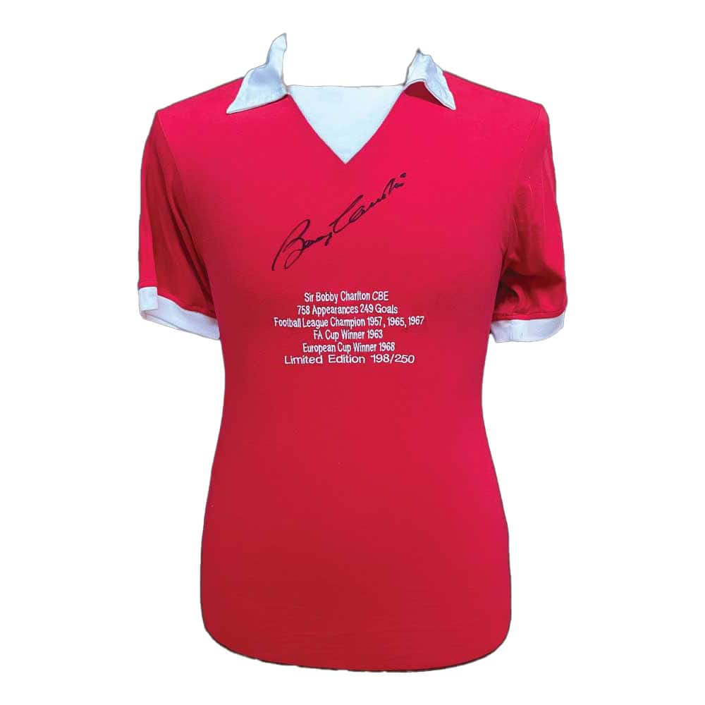 Sir Bobby Charlton Signed Manchester United embroidered Limited Edition Shirt-image-1581