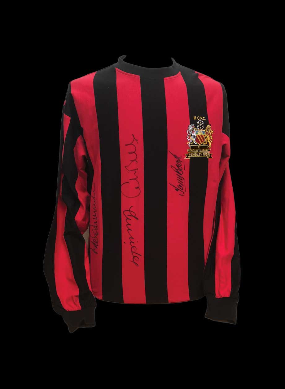 Bell, Lee, Summerbee & Book signed Manchester City 1969 shirt - Framed + PS95.00