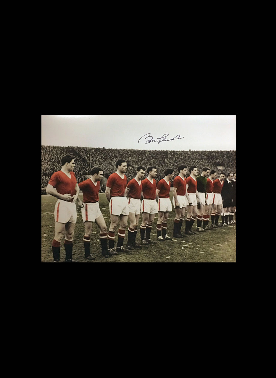 Sir Bobby Charlton signed Busby Babes "The Last Lineup" photo - Unframed + PS0.00