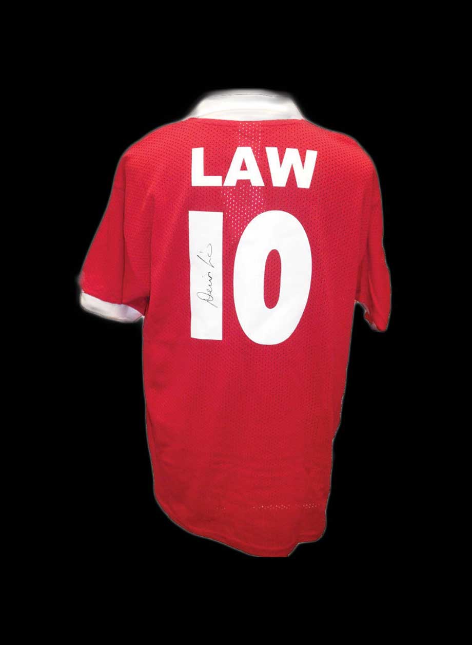 Denis Law signed Manchester United number 10 shirt - Framed + PS95.00