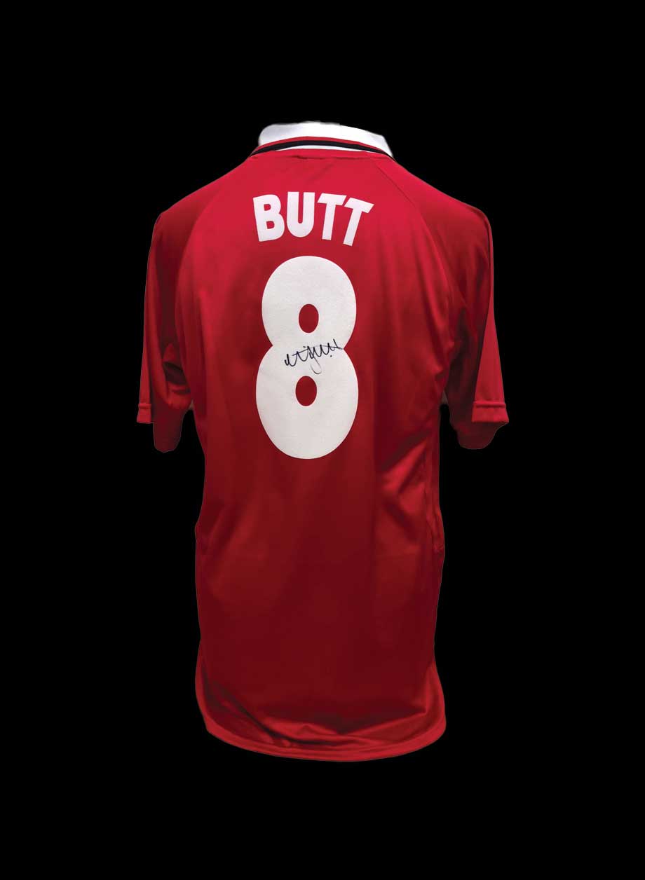 Nicky Butt signed 1999 Champions League Final replica shirt. - Framed + PS95.00