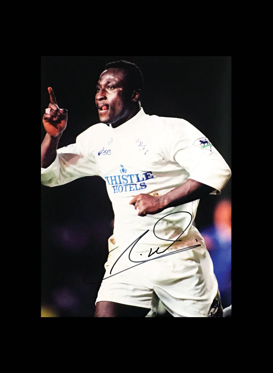 Tony Yeboah Signed Leeds United photo - Premium Framing + PS45.00