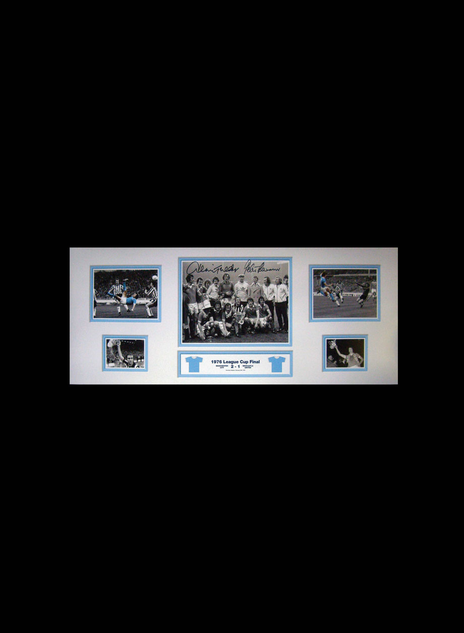 Tueart & Barnes signed Manchester City 1976 League Cup Final signed storyboard - Standard Framing + PS35.00