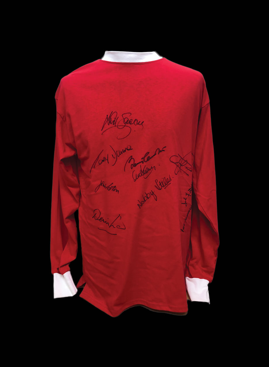 Manchester United 1968 Home shirt signed by 10. - Unframed + PS0.00