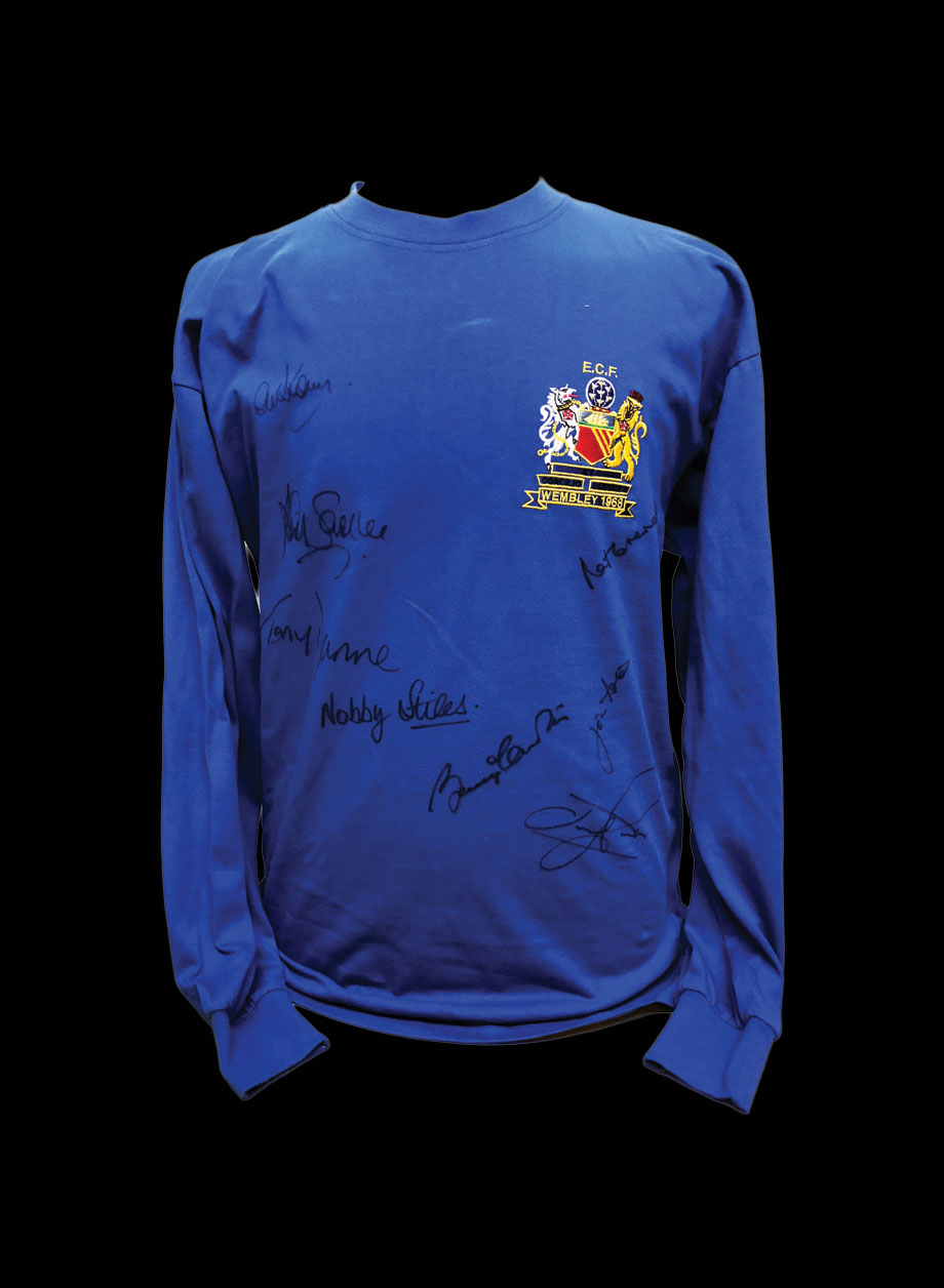 United 1968 European Cup Winners shirt signed by 8 (1) - Framed + PS95.00