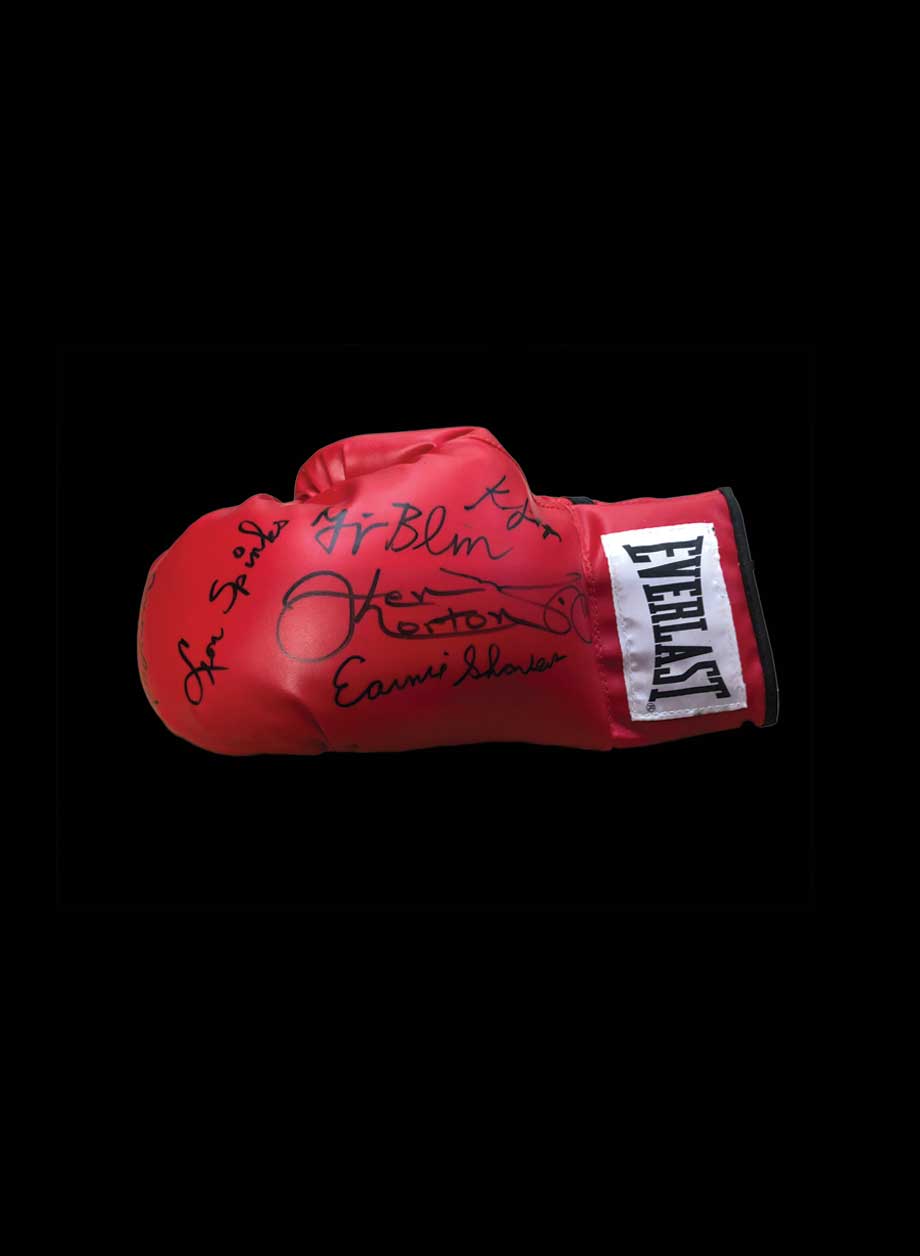 Muhammad Ali opponents signed boxing glove by 7 - Unframed + PS0.00