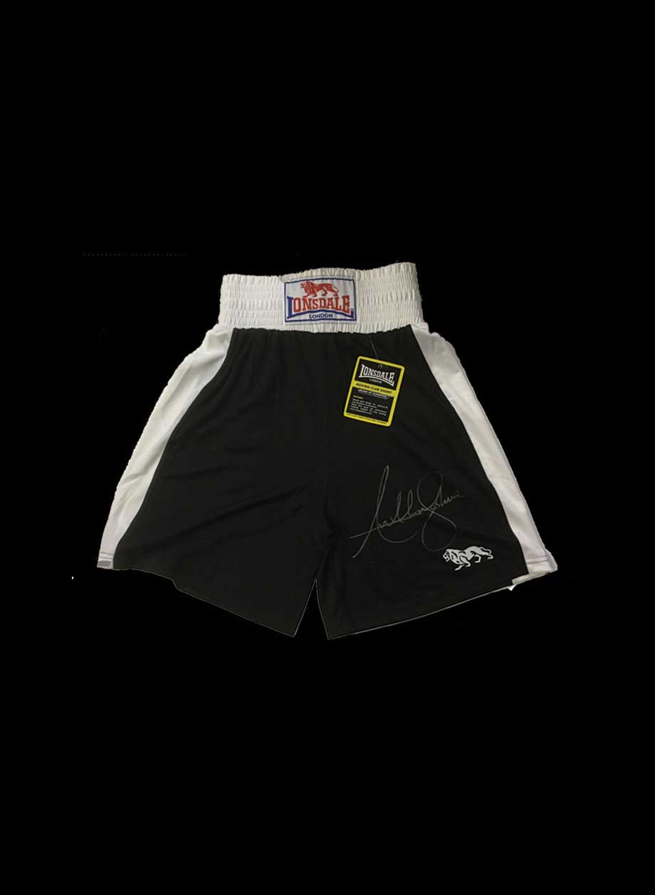 Anthony Joshua signed boxing trunks - Unframed + PS0.00
