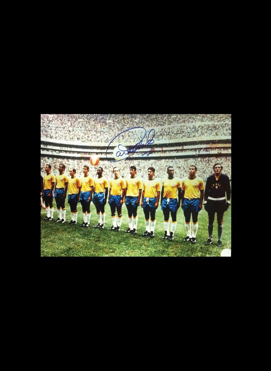 Carlos Alberto signed 1970 World Cup Final team photo - Premium Framing + PS45.00