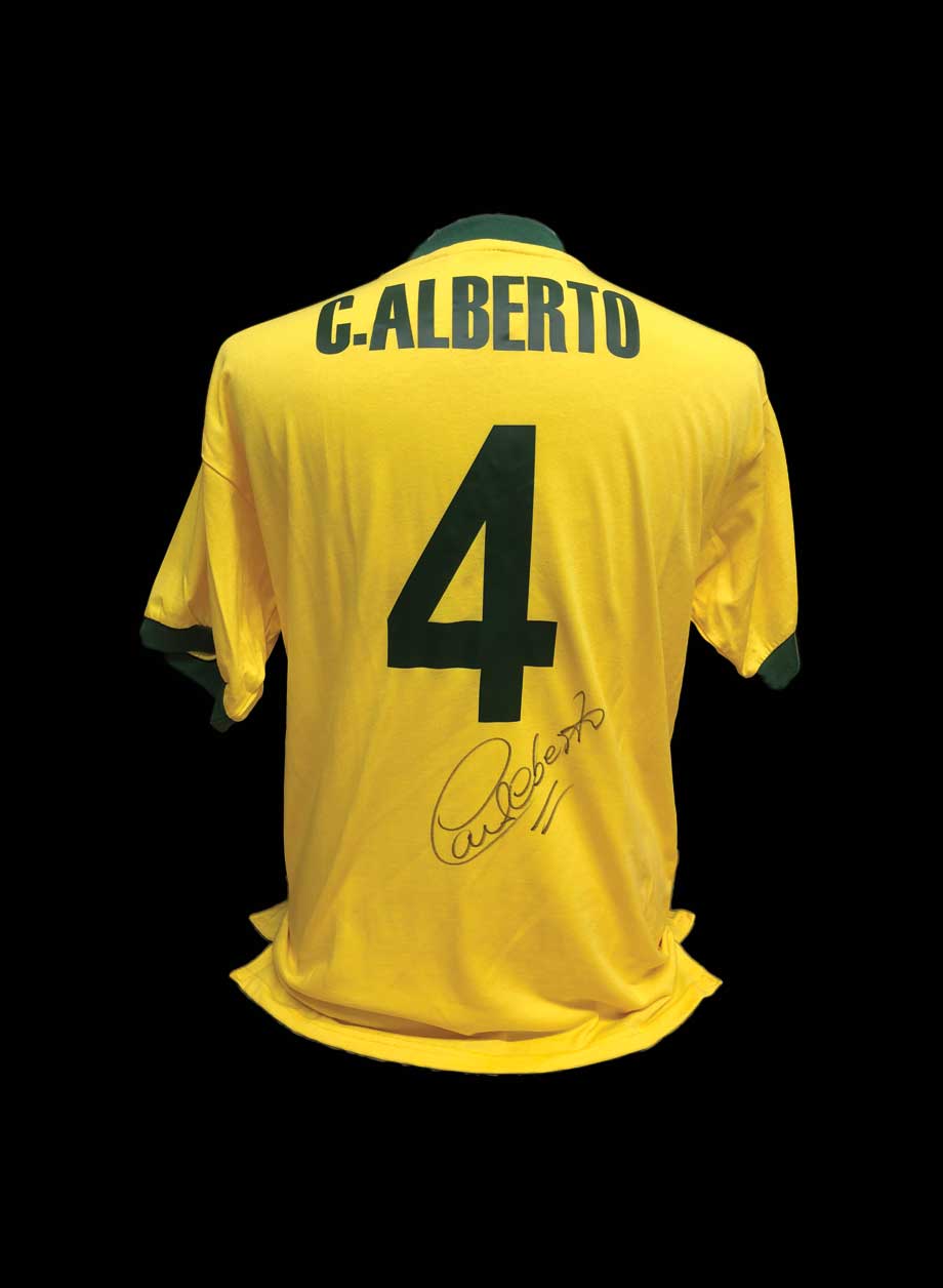 Carlos Alberto signed number 4 Brazil 1970 shirt - Framed + PS95.00