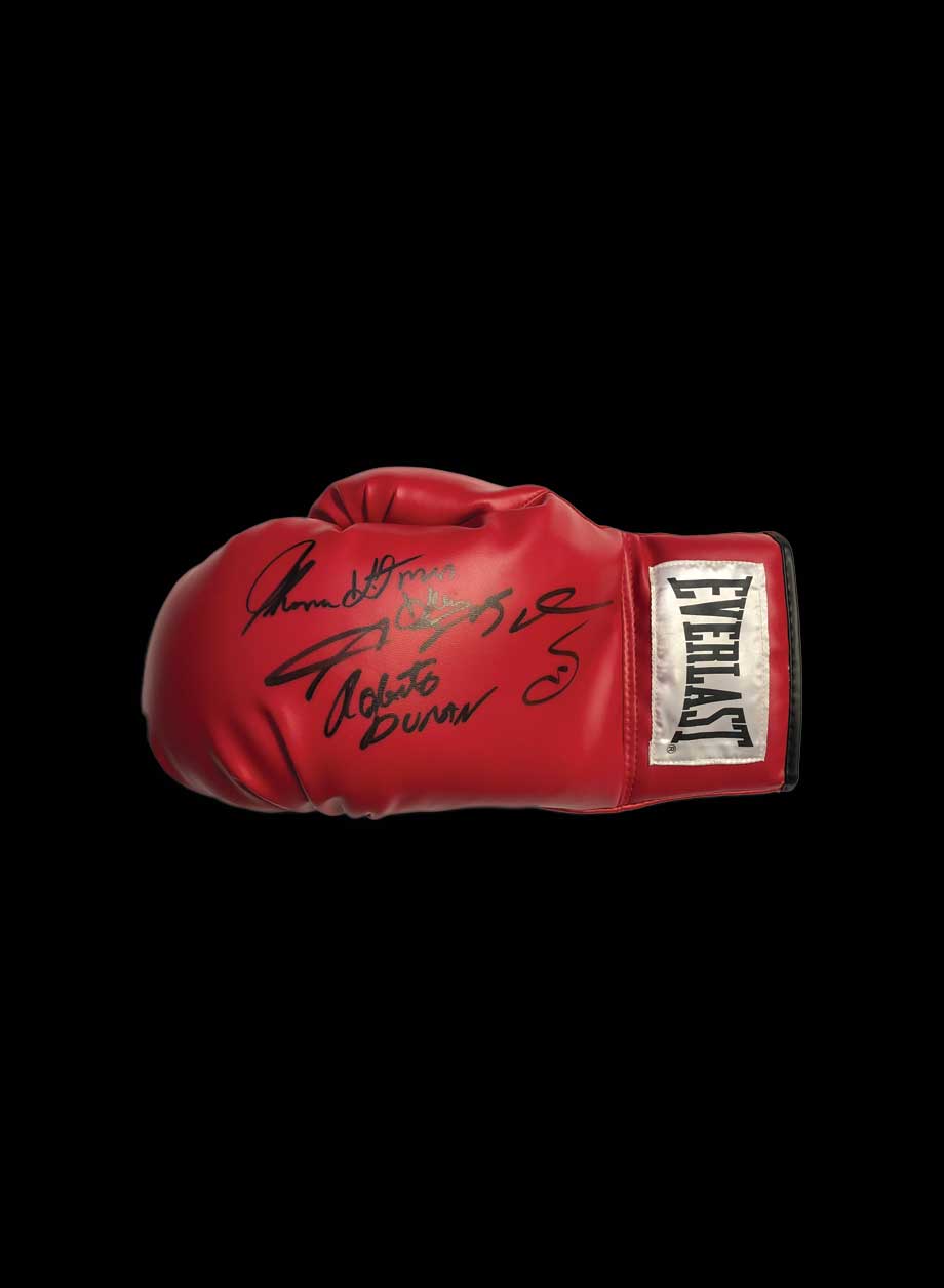 Leonard, Duran & Hearns signed boxing glove - Unframed + PS0.00