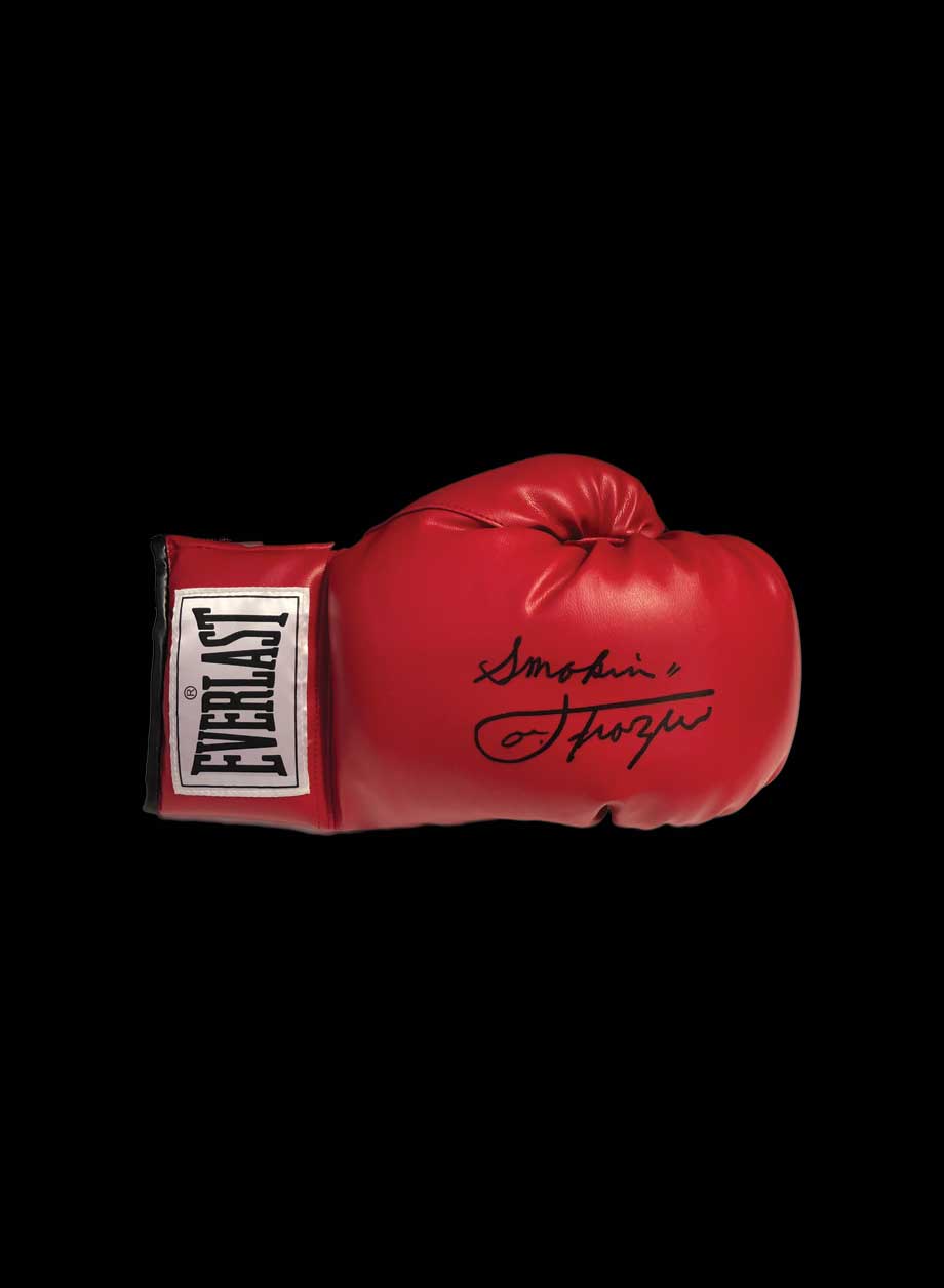 Joe Frazier signed boxing glove - Framed + PS95.00