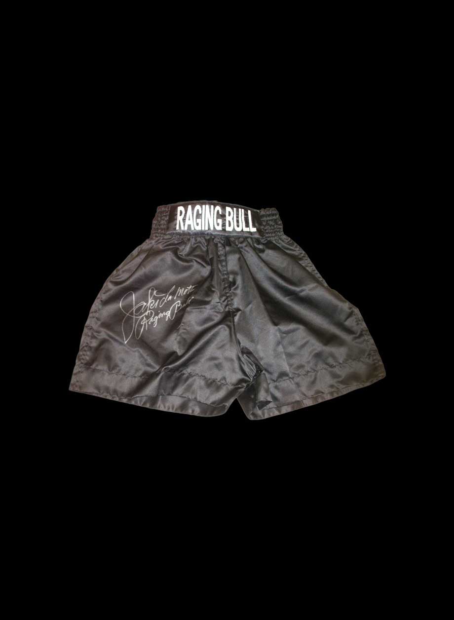 Jake La Motta Raging Bull signed boxing trunks - Framed + PS95.00