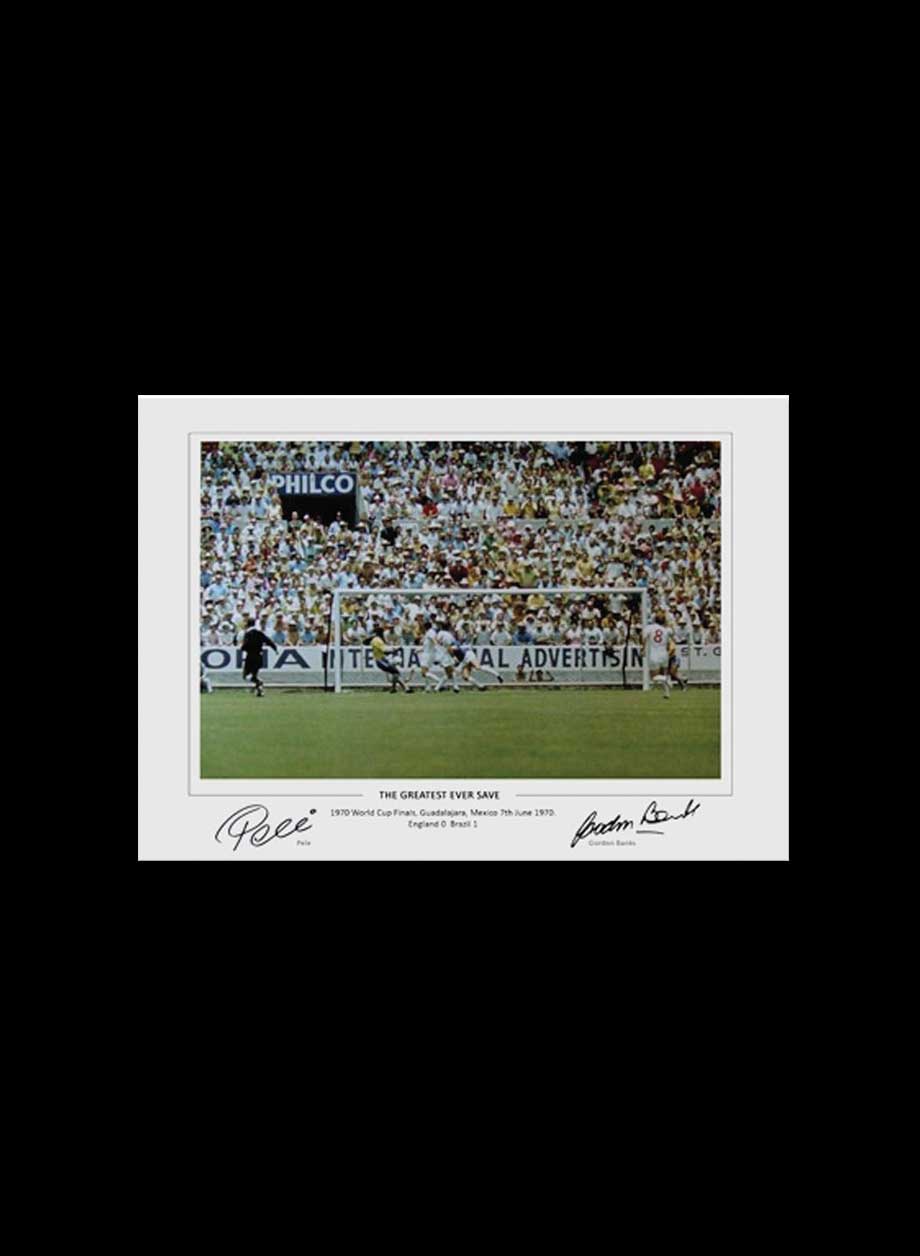 Pele & Gordon Banks dual signed "The Save" photo - Unframed + PS0.00