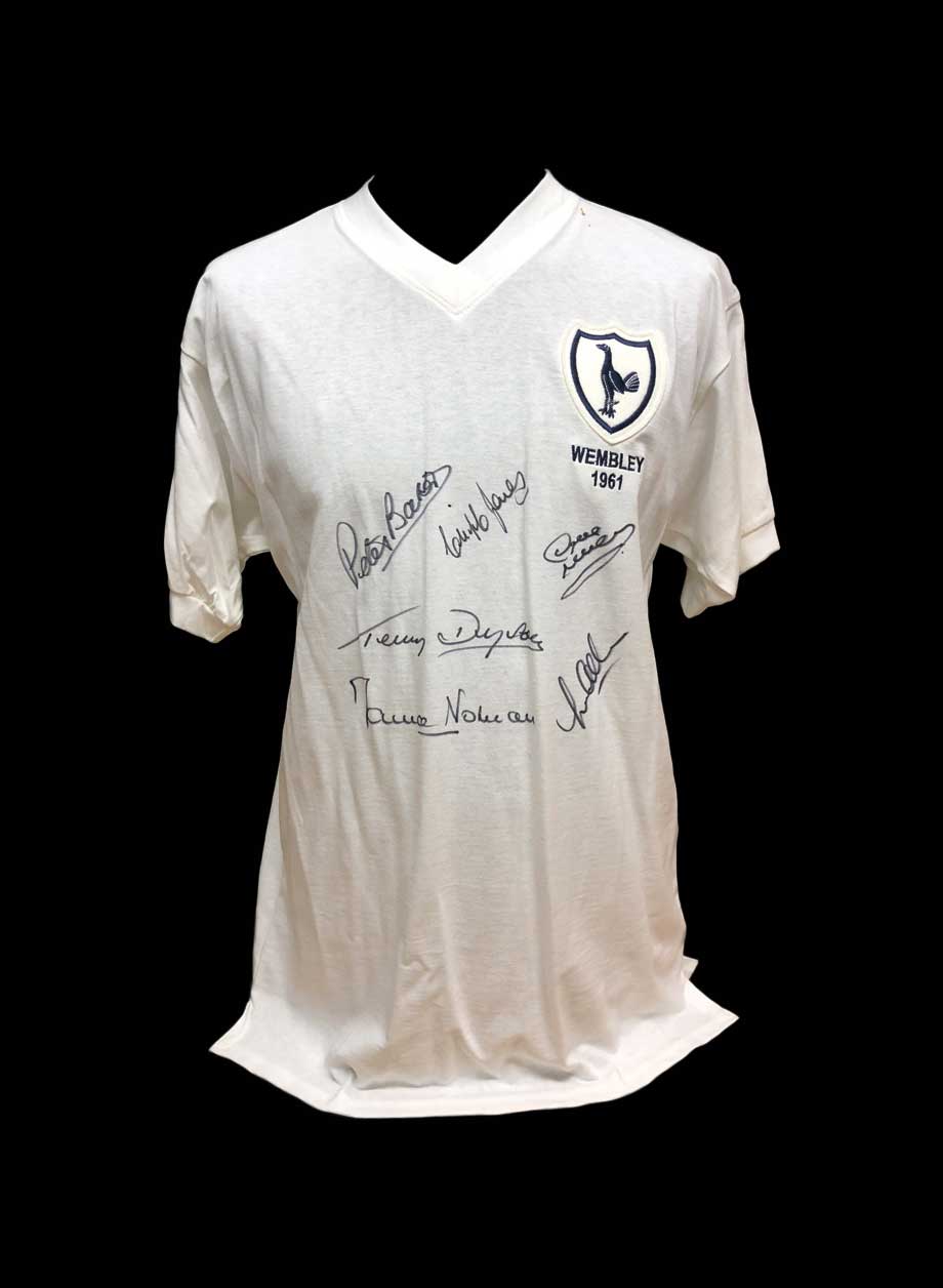 Tottenham 1961 Double Winners shirt signed by 6. - Unframed + PS0.00