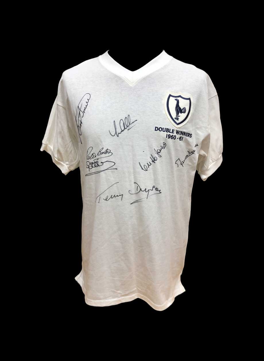 Tottenham 1961 Double Winners shirt signed by 7 - Framed + PS95.00