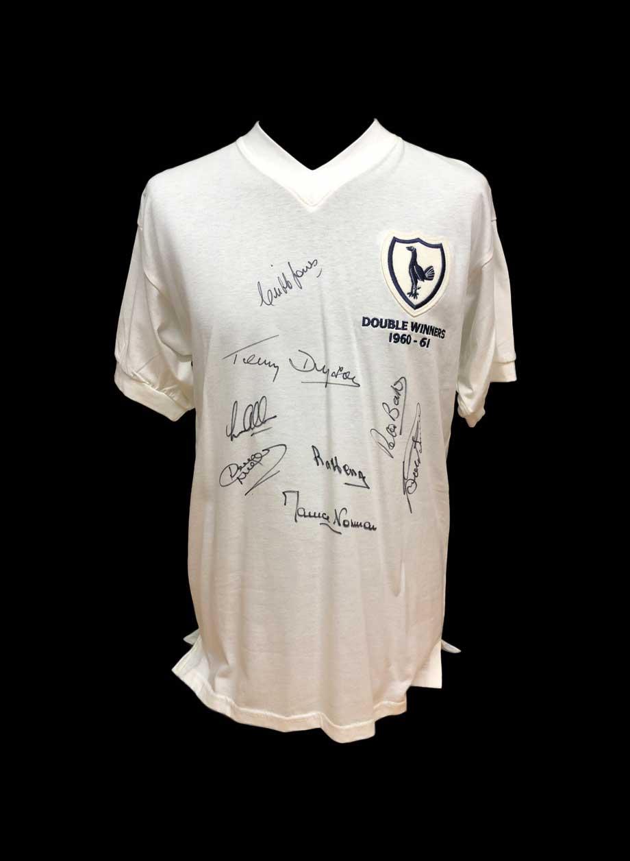 Tottenham 1961 Double Winners shirt signed by 8 - Unframed + PS0.00
