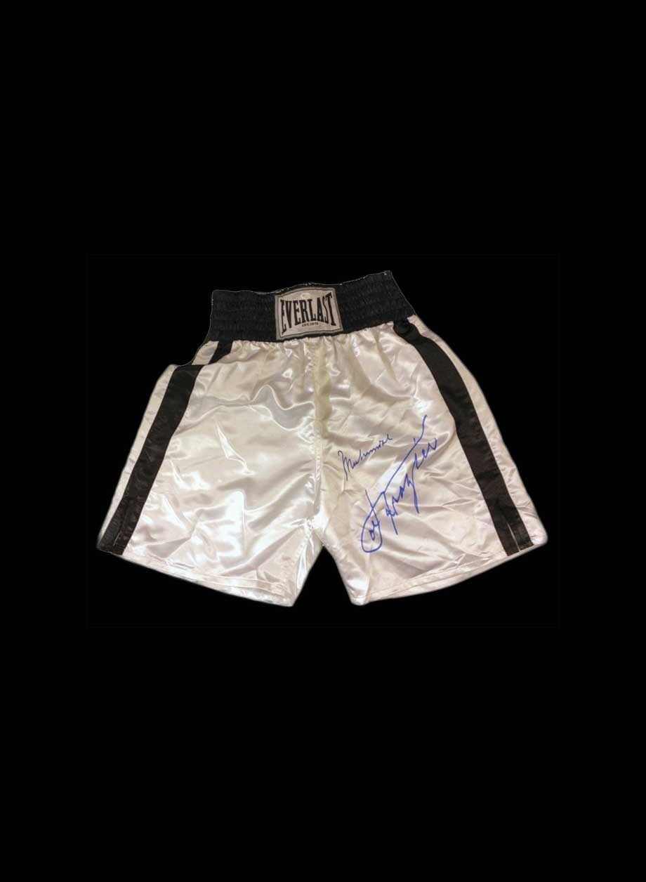 Muhammad Ali & Joe Frazier dual signed boxing trunks - Unframed + PS0.00