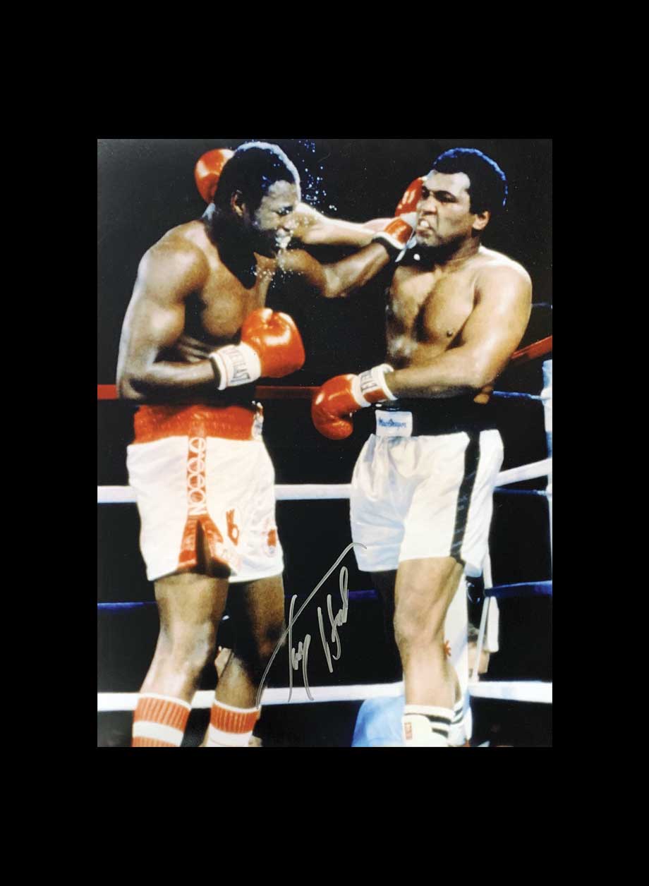Larry Holmes signed 16x12 photo vs Muhammad Ali - Premium Framing + PS45.00