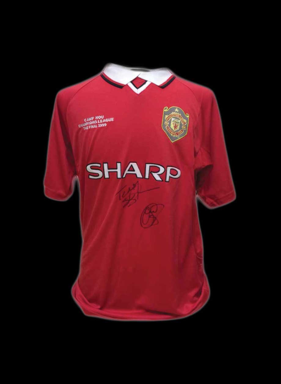 Solskjaer & Sheringham dual signed Manchester United 1999 Shirt - Unframed + PS0.00