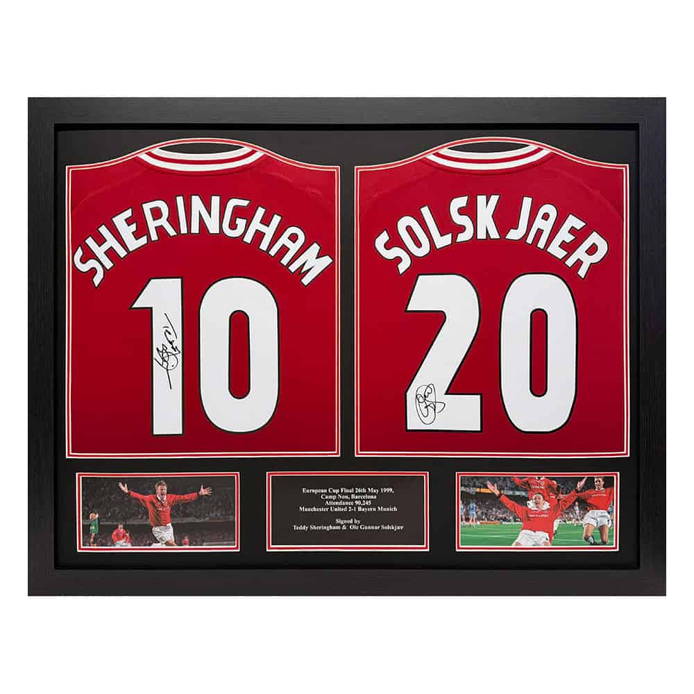 Solskjaer  & Sheringham double signed framed shirt display-image-6294