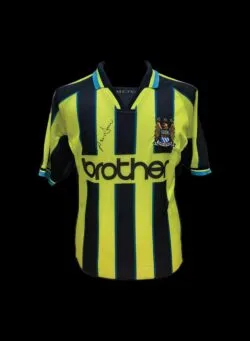 Camiseta firmada por Paul Dickov de la final de los playoffs del Manchester City de 1999 - Imagen 1