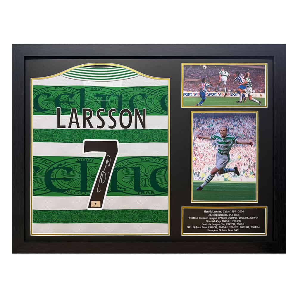 Framed Henrik Larsson signed Celtic 1995/97 official retro shirt-image-21657