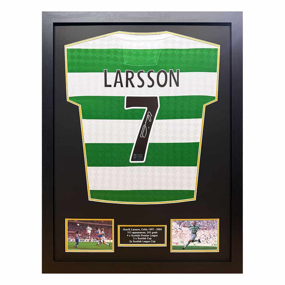 Framed Henrik Larsson Signed Official Celtic Centenary Retro Shirt (2)-image-21661