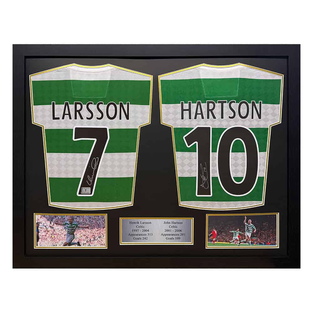 Henrik Larsson & John Hartson Double Signed Framed Celtic Shirt Display-image-21932