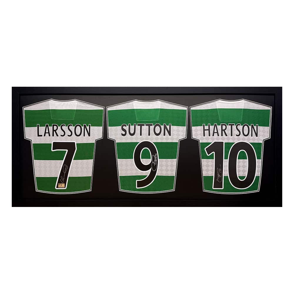 Larsson, Hartson & Sutton Signed Celtic Shirts Framed Display-image-21940